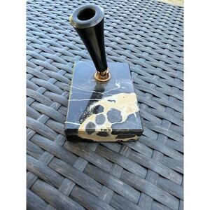 Vintage Parker Marble Desk Pen Holder Base Black Gold Vein Brass Swivel USA 1940